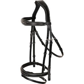 لجام القفز الإنجليزي من Exion Horse مع قطعة تاج مريحة، وبطانة ناعمة وتصميم تشريحي، وحزام أنف وزمام مطاطي للخيول
