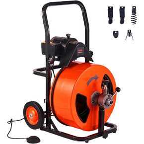 آلة تنظيف الصرف الصحي VEVOR مقاس 75 قدمًا × 1/2 بوصة، أوجير ثعبان المجاري الأوتوماتيكي مع 4 قطع ومفتاح قدم يعمل بالهواء لأنابيب 1 بوصة إلى 4 بوصة، برتقالي، أسود in Kuwait