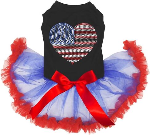 فستان Petitebella rhinestones USA على شكل قلب للجراء (نجوم سوداء/زرقاء، مقاس XX-Large) in Kuwait