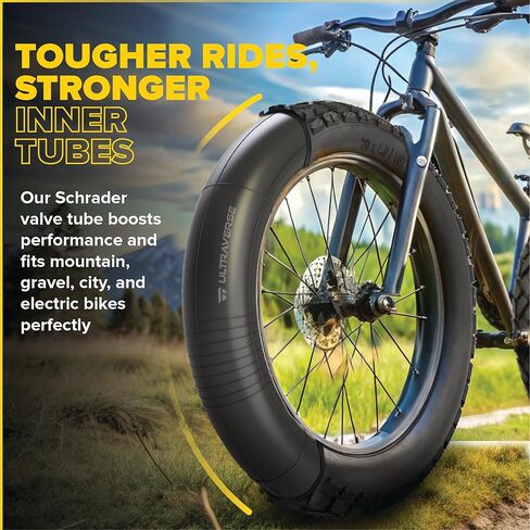 Ultraverse 26 x 3.0 Inner Tube Set with Schrader Valve - Ideal for Mountain Bikes & E-Bikes with 26-Inch Fat Tires - Durable & Reliable Performance- 2 Pack with Tire Levers in Kuwait