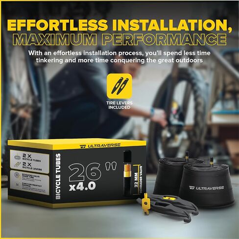 Ultraverse 26 x 3.0 Inner Tube Set with Schrader Valve - Ideal for Mountain Bikes & E-Bikes with 26-Inch Fat Tires - Durable & Reliable Performance- 2 Pack with Tire Levers in Kuwait