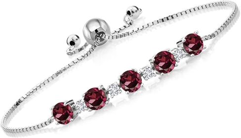 سوار نسائي من الفضة الإسترلينية 925 من الأحجار الكريمة المرصعة بالياقوت والأبيض G-H Lab Grown Diamond حريمي قابل للتعديل (5.26 Cttw), معدن أحجار كريمة, كردت روبي لابرا-جرون-دايموند in Kuwait