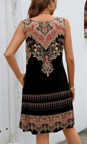 فساتين Ladlop الصيفية للنساء 2024 فستان الشاطئ فضفاض غير رسمي على شكل حرف A بدون أكمام ورقبة على شكل حرف v مع جيوب in Kuwait