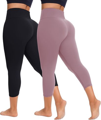 FULLSOFT 2 Pack Capri Leggings for Women-High Waist Tummy Control Non See Through Leggings Workout Pants in Kuwait
