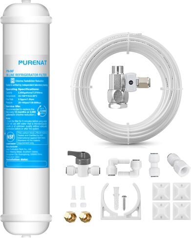 طقم فلتر مياه مضمن للثلاجة وصانع الثلج، استبدال فلتر كربون بعد التوصيل السريع 1/4 بوصة لنظام مياه التناضح العكسي مع صمام مياه التغذية، خط مياه وتركيبات 1/4 بوصة in Kuwait
