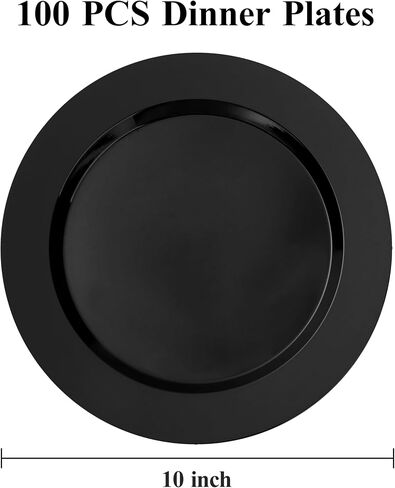100PCS Black Plastic Dinner Plates 10inch, Premium Hard Disposable Plates for Party, Wedding in Kuwait