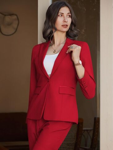 Kelyaa Women's 2 Piece Business Office Suit Lady Peaked Lapel Slim Fit One Button Blazer Jacket and Pants Set Khaki in Saudi Arabia