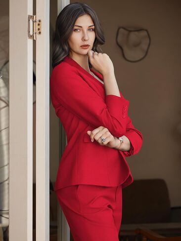Kelyaa Women's 2 Piece Business Office Suit Lady Peaked Lapel Slim Fit One Button Blazer Jacket and Pants Set Khaki in Saudi Arabia