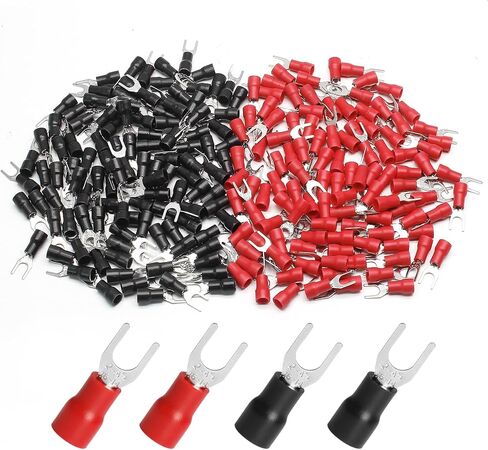 Litoexpe 100 قطعة 12-10 AWG موصل سلك شوكة معزول، أطراف تجعيد كهربائية من النوع U مقاس #8 (50 قطعة أحمر + 50 قطعة أسود) in Kuwait