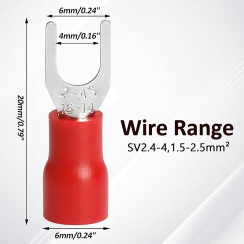 Litoexpe 100 قطعة 12-10 AWG موصل سلك شوكة معزول، أطراف تجعيد كهربائية من النوع U مقاس #8 (50 قطعة أحمر + 50 قطعة أسود) in Kuwait