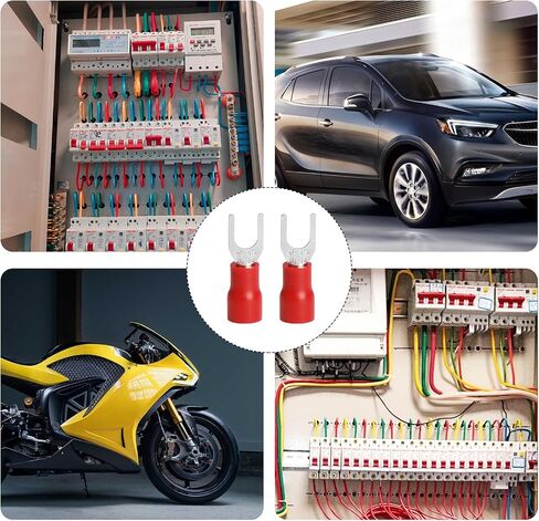 Litoexpe 100 قطعة 12-10 AWG موصل سلك شوكة معزول، أطراف تجعيد كهربائية من النوع U مقاس #8 (50 قطعة أحمر + 50 قطعة أسود) in Kuwait