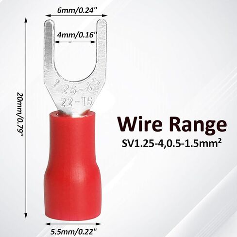 Litoexpe 100 قطعة 12-10 AWG موصل سلك شوكة معزول، أطراف تجعيد كهربائية من النوع U مقاس #8 (50 قطعة أحمر + 50 قطعة أسود) in Kuwait