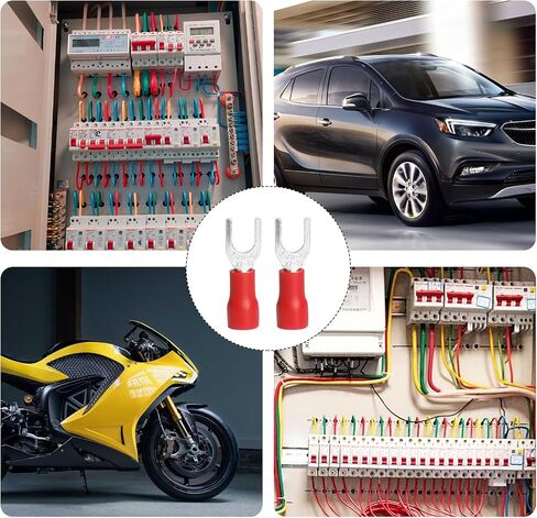 Litoexpe 100 قطعة 12-10 AWG موصل سلك شوكة معزول، أطراف تجعيد كهربائية من النوع U مقاس #8 (50 قطعة أحمر + 50 قطعة أسود) in Kuwait