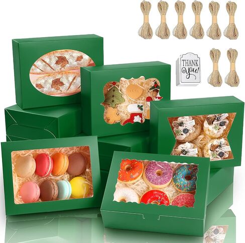 KPOSIYA 65 PCS 8x6x2.5 Inch Cookie Boxes with Window Pink Bakery Boxes Pastry Boxes for Gift Giving, Treat, Dessert, Cupcakes, Chocolate, Strawberries, Donuts, Muffins (5 Style Windows) in Kuwait
