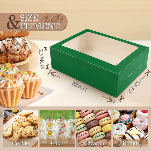 KPOSIYA 65 PCS 8x6x2.5 Inch Cookie Boxes with Window Pink Bakery Boxes Pastry Boxes for Gift Giving, Treat, Dessert, Cupcakes, Chocolate, Strawberries, Donuts, Muffins (5 Style Windows) in Kuwait