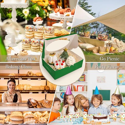 KPOSIYA 65 PCS 8x6x2.5 Inch Cookie Boxes with Window Pink Bakery Boxes Pastry Boxes for Gift Giving, Treat, Dessert, Cupcakes, Chocolate, Strawberries, Donuts, Muffins (5 Style Windows) in Kuwait