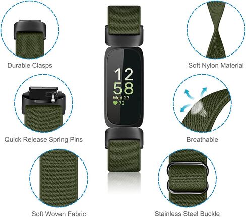 أربطة مرنة ناعمة من FINTIE متوافقة مع Fitbit Inspire 3 | حزام حلقة من النايلون قابل للتعديل وقابل للتمدد، حزام بديل مسامي، سوار معصم ملحق، رفيع للغاية وخفيف الوزن in Kuwait