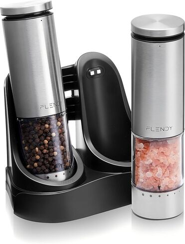 Electric Salt and Pepper Grinder Set Rechargeable, Automatic Salt and Pepper Grinder Set with Oversized Top Button, Stainless Steel Electric Salt and Pepper Shakers Set in Kuwait