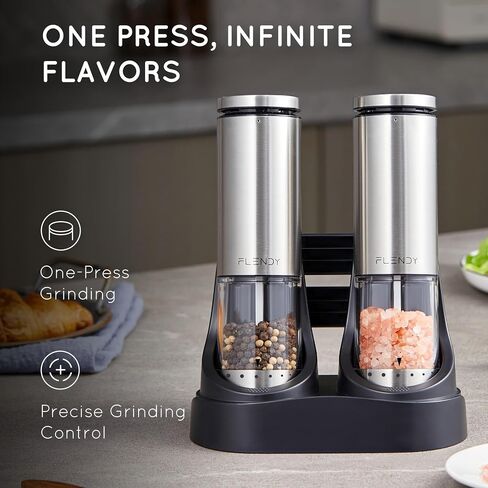 Electric Salt and Pepper Grinder Set Rechargeable, Automatic Salt and Pepper Grinder Set with Oversized Top Button, Stainless Steel Electric Salt and Pepper Shakers Set in Kuwait