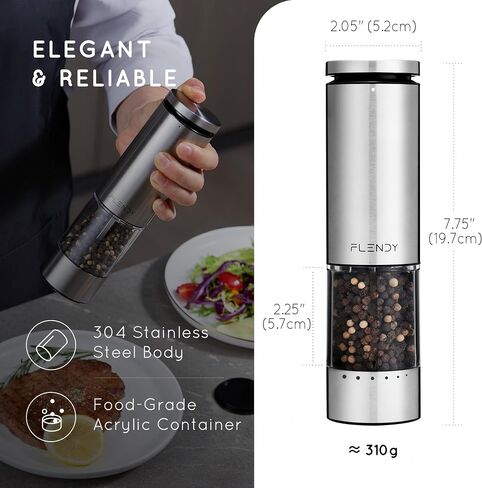 Electric Salt and Pepper Grinder Set Rechargeable, Automatic Salt and Pepper Grinder Set with Oversized Top Button, Stainless Steel Electric Salt and Pepper Shakers Set in Kuwait
