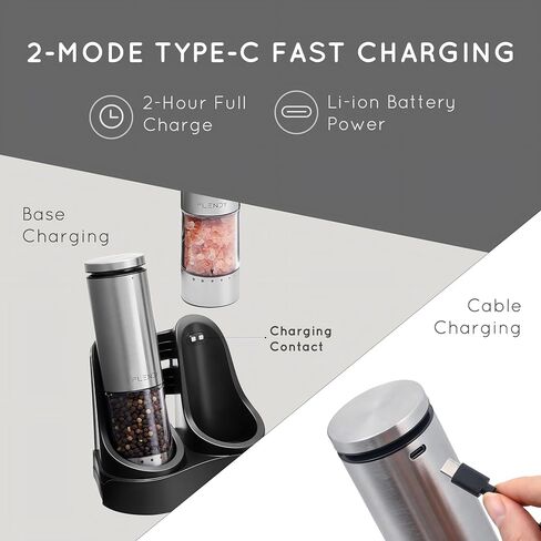 Electric Salt and Pepper Grinder Set Rechargeable, Automatic Salt and Pepper Grinder Set with Oversized Top Button, Stainless Steel Electric Salt and Pepper Shakers Set in Kuwait