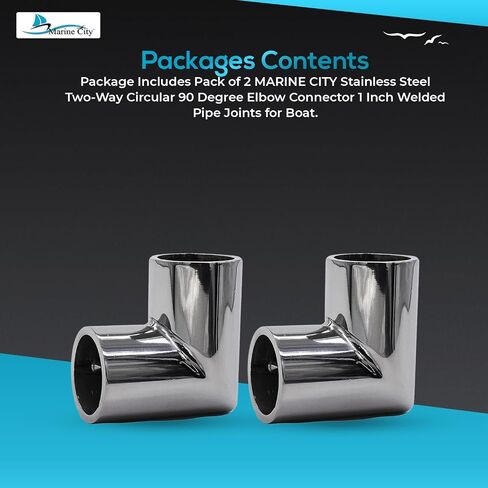 MARINE CITY 304 Grade Stainless Steel Two Way Circular 90 Degree Elbow Connector 7/8 Inches Welded Pipe Joints for Boats – Marines – Yachts – Ships (Pack of 2) in Kuwait