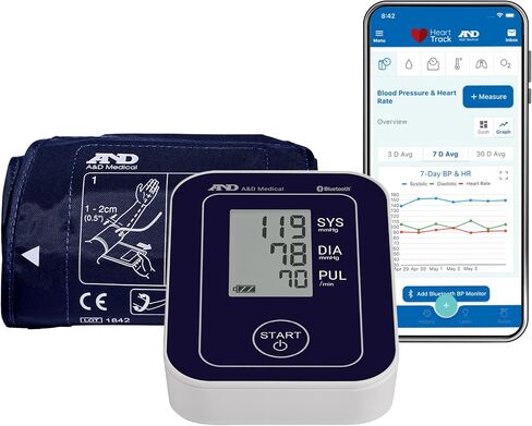 A&D Medical UltraConnect Upper Arm All-in-One Blood Pressure Monitor with Bluetooth, Blood Pressure Cuff (22 - 42 cm Range), One Click Operation in Kuwait
