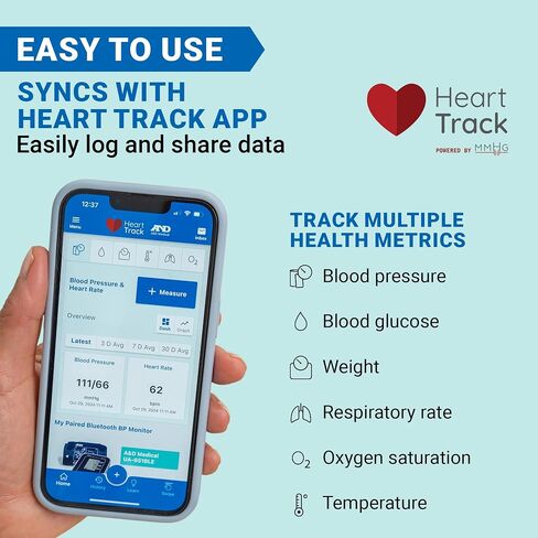 A&D Medical UltraConnect Upper Arm All-in-One Blood Pressure Monitor with Bluetooth, Blood Pressure Cuff (22 - 42 cm Range), One Click Operation in Kuwait