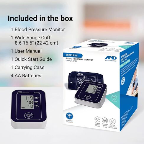 A&D Medical UltraConnect Upper Arm All-in-One Blood Pressure Monitor with Bluetooth, Blood Pressure Cuff (22 - 42 cm Range), One Click Operation in Kuwait