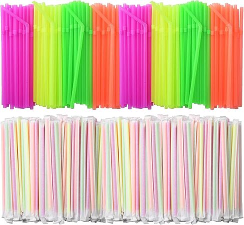 alink 500 -PCS قش شرب مرن الملون الملون ، قش بنيت من البلاستيك - 7.75 "× 0.23" in Kuwait
