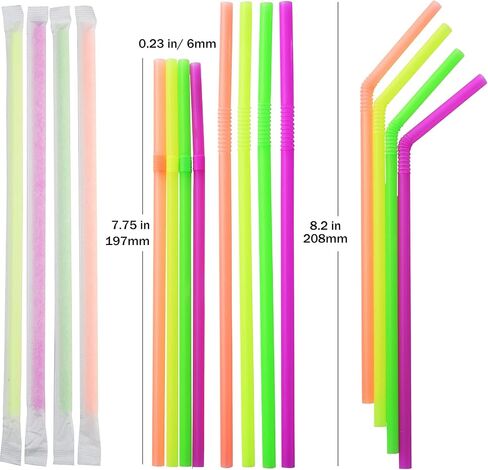 alink 500 -PCS قش شرب مرن الملون الملون ، قش بنيت من البلاستيك - 7.75 "× 0.23" in Kuwait