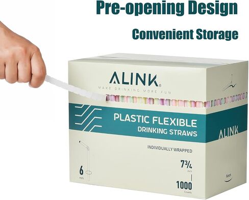 alink 500 -PCS قش شرب مرن الملون الملون ، قش بنيت من البلاستيك - 7.75 "× 0.23" in Kuwait