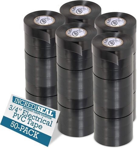 IncrediSeal Black 3/4“ PVC Electrical Tape, 20 Yds, 7.0 Mil, Commercial, Water Resistant, Flame Retardant, Plastic, Vinyl, UL Approved, 600V (10 Rolls) in Kuwait