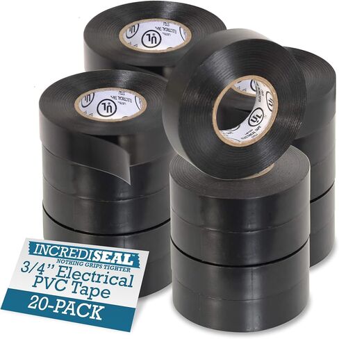 IncrediSeal Black 3/4“ PVC Electrical Tape, 20 Yds, 7.0 Mil, Commercial, Water Resistant, Flame Retardant, Plastic, Vinyl, UL Approved, 600V (10 Rolls) in Kuwait