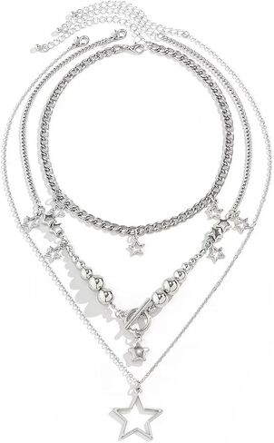 2-3 Pcs Y2k Necklace Layered Star Pendant Necklace Set Fashion Hollow Five-Pointed Star Choker Necklace Simple For Women Girls Jewelry Gift in Saudi Arabia