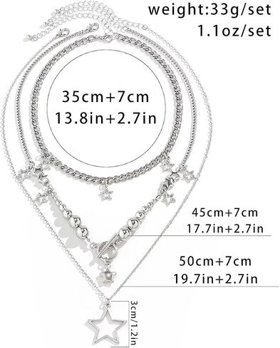 2-3 Pcs Y2k Necklace Layered Star Pendant Necklace Set Fashion Hollow Five-Pointed Star Choker Necklace Simple For Women Girls Jewelry Gift in Saudi Arabia