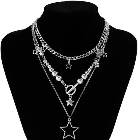 2-3 Pcs Y2k Necklace Layered Star Pendant Necklace Set Fashion Hollow Five-Pointed Star Choker Necklace Simple For Women Girls Jewelry Gift in Saudi Arabia