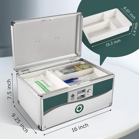 Med Box, Medicine Lock Box,Locking Medicine Box, Security Lock Boxes【Extra-Large16 x 9.25 x 7.5 Inch】,Lock Box, First Aid Key Safe Box,Lock Box for Medication in Saudi Arabia
