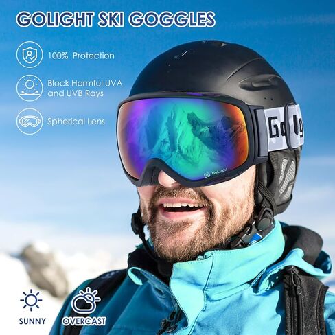 OTG Ski Goggles, Over Glasses Ski Goggles for Men Women, Spherical Lens 100% UV Protection Anti Fog OTG Winter Snow Goggles,for Snowmobile Skiing Skating, Grey Lens + Gold Revo, YG-48 in Kuwait