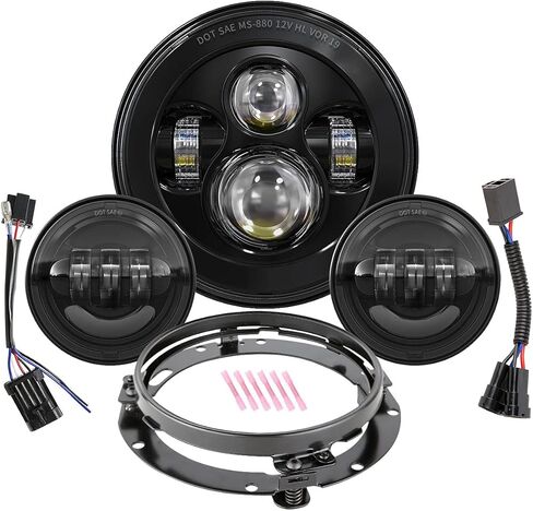 XPCTD 7 بوصة LED المصباح DOT DRL مجموعة مصابيح الهالة الخفيفة للتجول في شارع Glide Road King Ultra Classic Electra Glide FatBoy Tri Cvo Heritage Softail Slim Deluxe Switchback أسود in Kuwait