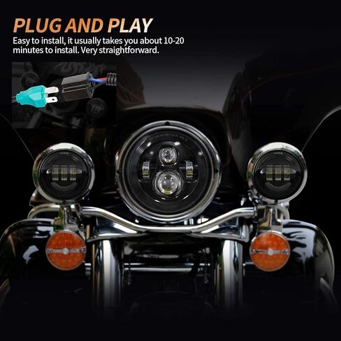 XPCTD 7 بوصة LED المصباح DOT DRL مجموعة مصابيح الهالة الخفيفة للتجول في شارع Glide Road King Ultra Classic Electra Glide FatBoy Tri Cvo Heritage Softail Slim Deluxe Switchback أسود in Kuwait