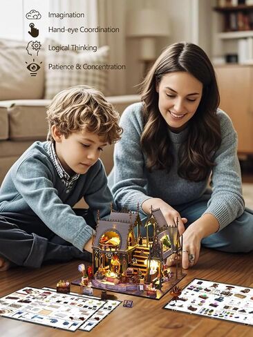 مجموعة زوايا الكتب DIY، إدراج رف الكتب DIY Mira Magie House Booknook Stand خزانة الكتب نموذج بناء مجموعة الإبداع ديكور الزقاق مع ضوء LED in Kuwait