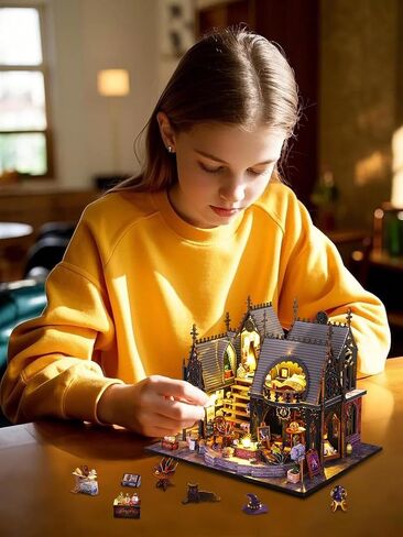 مجموعة زوايا الكتب DIY، إدراج رف الكتب DIY Mira Magie House Booknook Stand خزانة الكتب نموذج بناء مجموعة الإبداع ديكور الزقاق مع ضوء LED in Kuwait