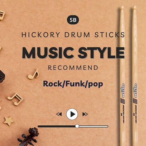 Hickory Drum Sticks 2B- 2B Drumsticks ، Teardrop Wood Tip Strick ، ​​صوت رنين ، مناسب للصخور والمعادن والموسيقى الأثقل in Kuwait