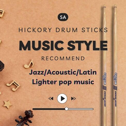 Hickory Drum Sticks 2B- 2B Drumsticks ، Teardrop Wood Tip Strick ، ​​صوت رنين ، مناسب للصخور والمعادن والموسيقى الأثقل in Kuwait