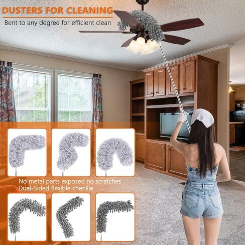Dusters for Cleaning High Ceiling Fan, Newliton Microfiber Duster with Extension Pole 30-100" Long Handle for Ceiling Fans, Blinds, Cobweb, Home, Blue in Kuwait