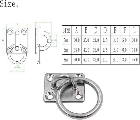 304 Stainless Steel M8 Rhomboid Hook Cushion Eye Plate, 8mm Heavy Duty Anchor with Loop, Ideal for Yoga Swing Hammocks/Boat Rigging/Ocean Deck Hardware-(2 Pcs) in Kuwait