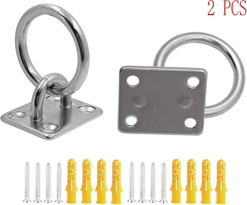 304 Stainless Steel M8 Rhomboid Hook Cushion Eye Plate, 8mm Heavy Duty Anchor with Loop, Ideal for Yoga Swing Hammocks/Boat Rigging/Ocean Deck Hardware-(2 Pcs) in Kuwait