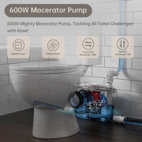 Simple Project 750w Macerator Pump, Basement Toilet Pump System 36 Ft/10 M Head, Sewerage Grinder Macerator Pump With 4 Water Inlets For Macerating Toilet, Shower, Bathtub Waste Water Disposal in Kuwait