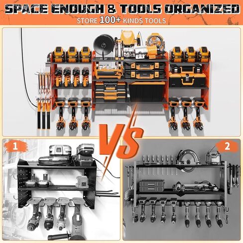 منظم أدوات الطاقة مع محطة شحن ، 45.6 بوصة الحامل رف تخزين حامل أدوات الطاقة ، 6 حاملين ، حائط من منظم أدوات المرآب الشاق مع الشريط الكهربائي 6.5 قدم (أسود) in Kuwait